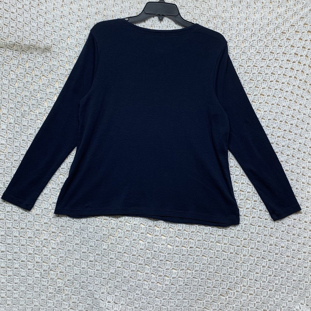 J Jill Top Shirt Women Sz L Petite  Navy Blue Pima Crew Neck Comfort Long Sleeve - Picture 4 of 8